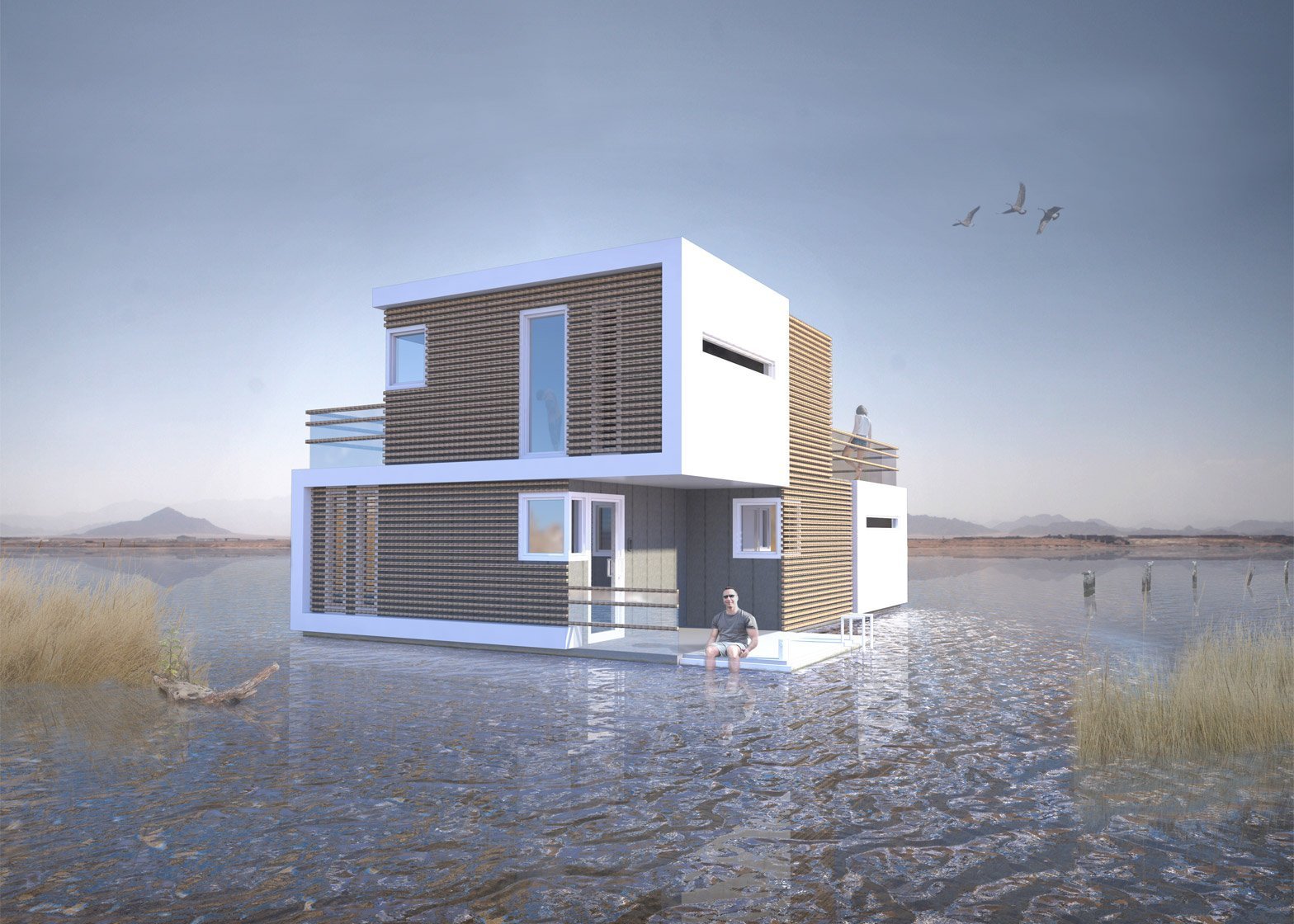 Плавучий дом для двоих в Нидерландах: в случае развода жилье без труда делится на 2 части